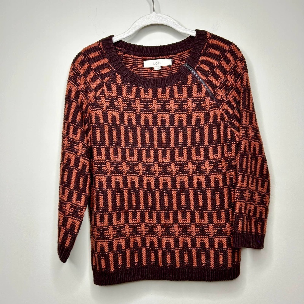 Loft Geometric Print Wool Blend Crewneck Sweater Size S